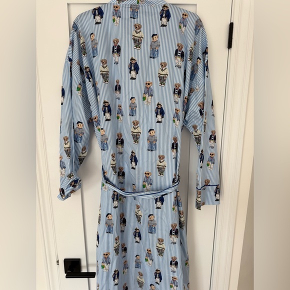Polo Ralph Lauren Polo Bear Robe BNWT L/XL Luxury Blue Stripe Iconic Print - Picture 5 of 10